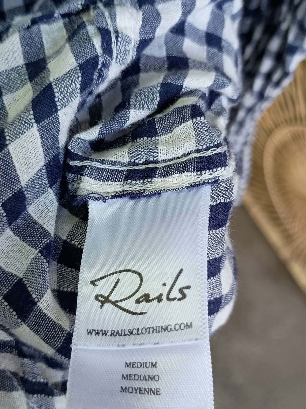 Rails Anthropologie Navy and White 100% Cotton Gingham Button-Down Shirt_M - Picture 9 of 10